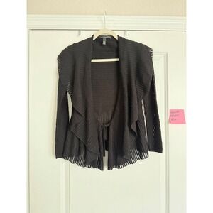 White House Black Market Black Sheer Striped Tie Front Cardigan XS